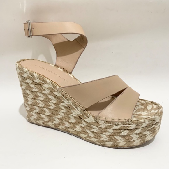 SIGERSON MORRISON Arien platform wedge Espadrilles Beige Nude leather sandal 8.5 - Picture 9 of 14